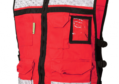 CHALECO RESCATISTA ROJO DE GABARDINA ABIERTO
